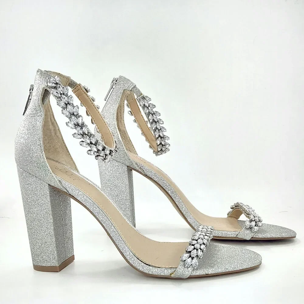 Jewel by Badgley Mischka Women's Silver Mayra Ankle Strap Evening Shoe Size 9.5